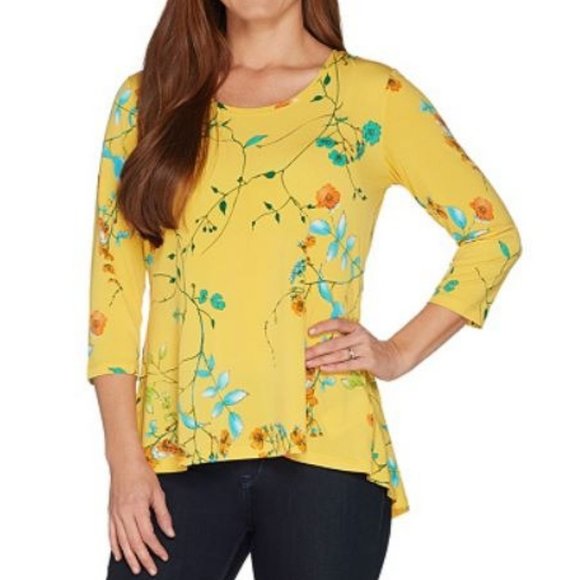 Susan Graver Tops - Susan Graver Printed Liquid Knit Top Peplum Back